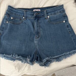 Pink Lily Blue Frayed Jean Shorts